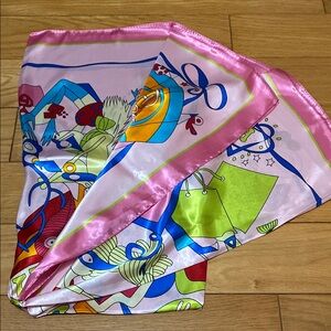 Colorful Silk Scarf with Pink Border